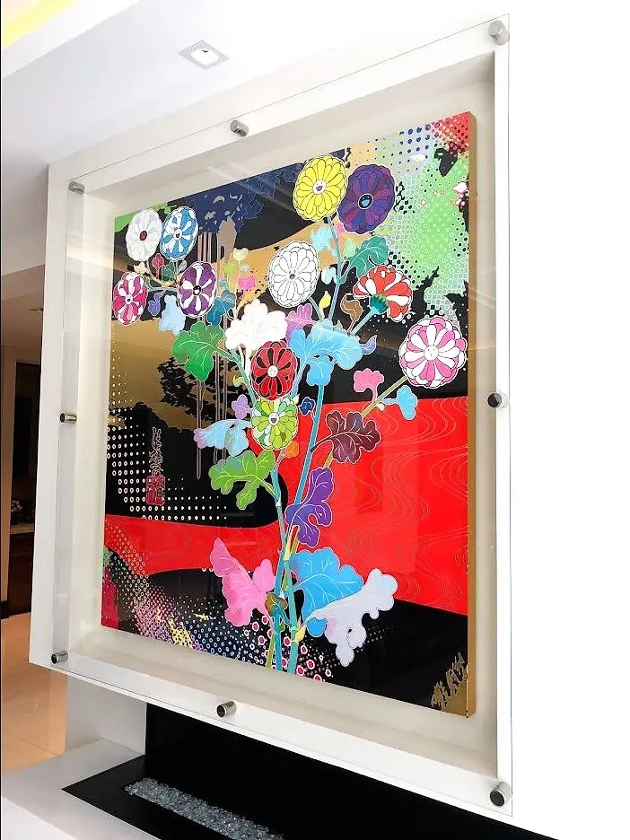Colorful decorative art-glass panel in a modern interior