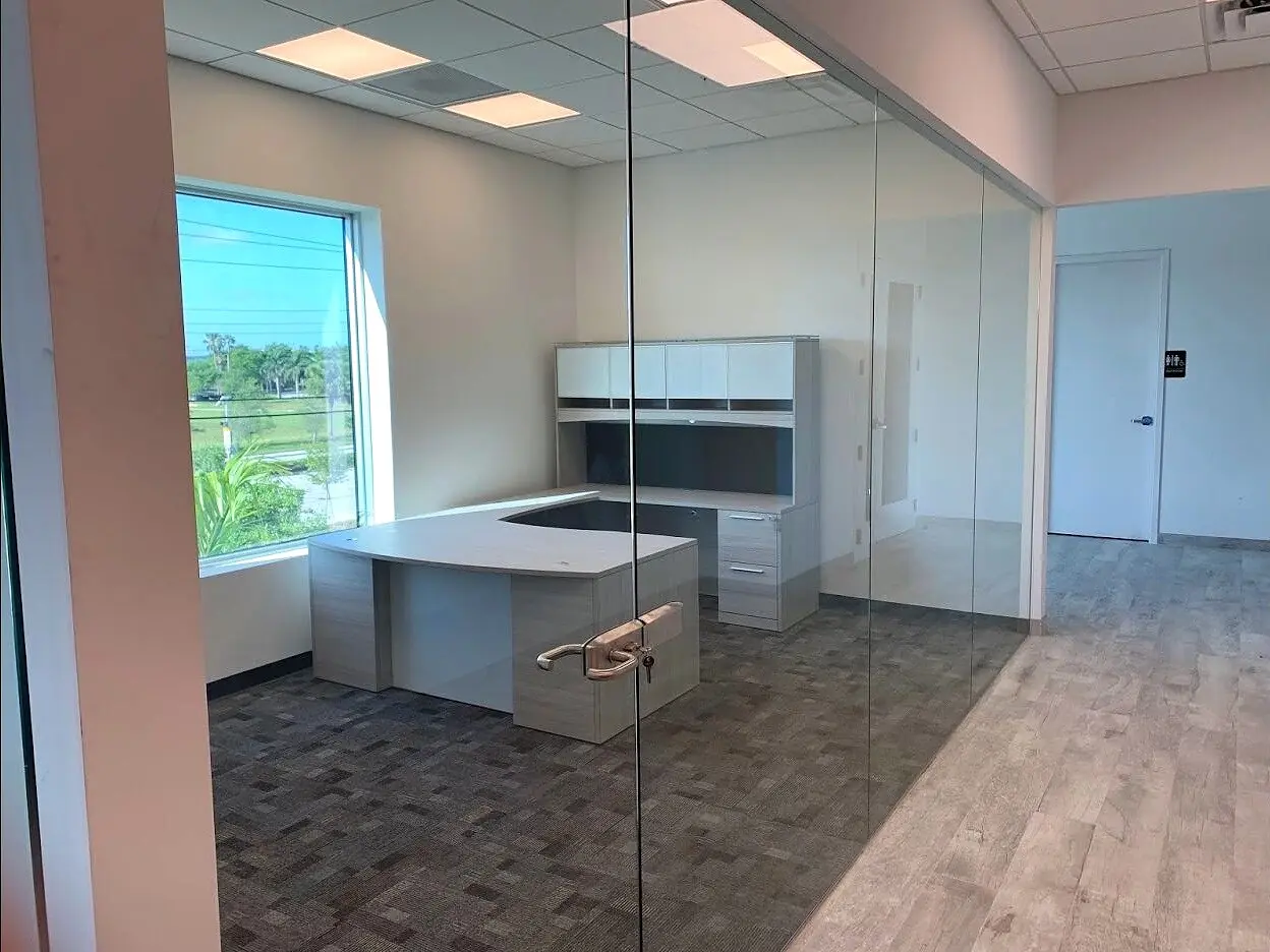 Clear office glass wall and door system